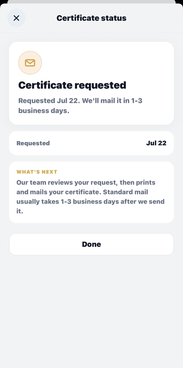 5Drive certificate request confirmation